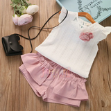 Girls 2PCS Outfits Kids Summer Flower Ruffle Princess T-Shirt Tops+ Shorts Casual Clothes Set