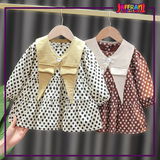 Polka Dot White & Brown Frock for Girls Imported