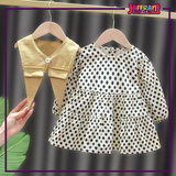 Polka Dot White & Brown Frock for Girls Imported