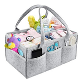 Diaper Caddy Large Size | Grey with Brown Handles | Portable Diaper Organizer Bag