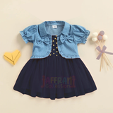 Turkey Sets 3D Crown Baby High Quality Jeans jacket frock