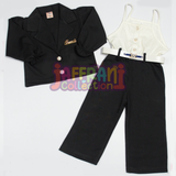 Double-Breasted Short Top, , And Wide Leg Loose Pants Set  Collar