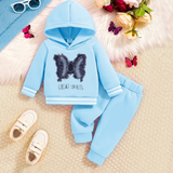 Embroidered Butterfly Fleece 2 Pcs Suit