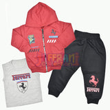 Boys 3 Pcs Suit high qaulity hoddies Style zip