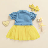 Girls 3 PCs Suit Frock Jeans Courty Heart Style Yellow