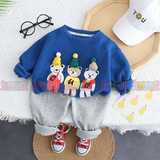 hooded suit, cartoon bear print Fleece sweater