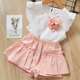Girls 2PCS Outfits Kids Summer Flower Ruffle Princess T-Shirt Tops+ Shorts Casual Clothes Set