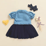 Girls 3 PCs Suit Frock Jeans Courty Heart Style Blue