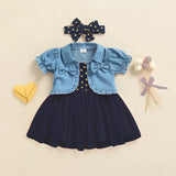 Girls 3 PCs Suit Frock Jeans Courty Heart Style Blue