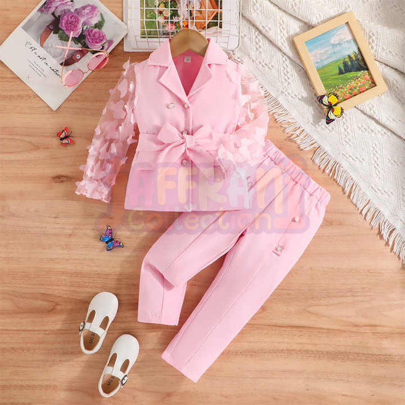 Girls Outfit Butterfly Sleeve Blazer Jacket Pink Pants Jaffranicollection