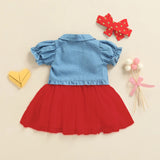 Girls 3 PCs Suit Frock Jeans Courty Heart Style Red