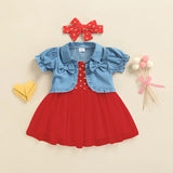 Girls 3 PCs Suit Frock Jeans Courty Heart Style Red