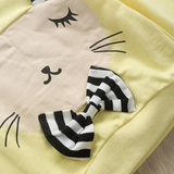 2pcs Girls Long Sleeve T-Shirt Round Neck Cat Ears Embroidery Bow Tops