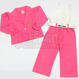 Double-Breasted Short Top, , And Wide Leg Loose Pants Set  Collar