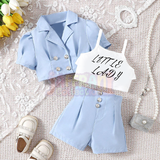 Girl Elegant And Graceful 3-Piece Set: Vest, Jacket And Shorts