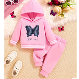 Embroidered Butterfly Fleece 2 Pcs Suit