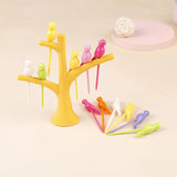 Tree Birds Design Rainbow Plastic Fruit Forks