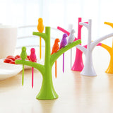 Tree Birds Design Rainbow Plastic Fruit Forks